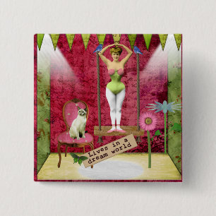Bóton Quadrado 5.08cm Dream World Vintage Funky Ballerina Altered Art