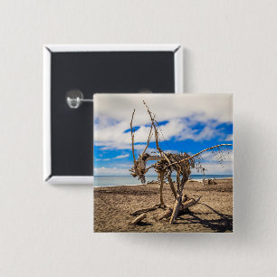 Bóton Quadrado 5.08cm Driftwood trabalho de arte em Hokitika Beach, Nova