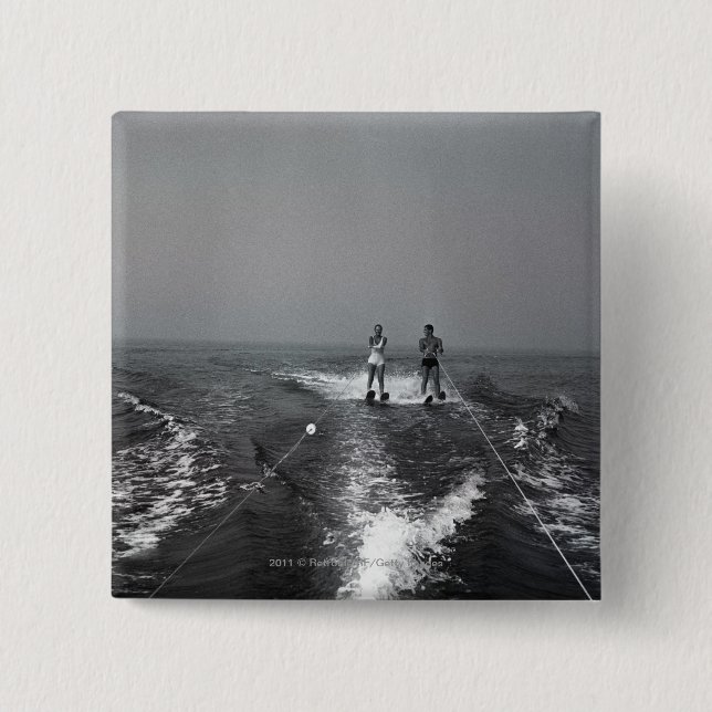 Bóton Quadrado 5.08cm Duas pessoas do esqui aquático (Frente)