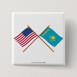 Bóton Quadrado 5.08cm E.U. e bandeiras cruzadas Kazakhstan