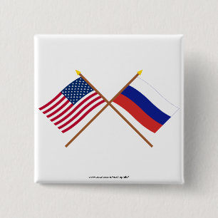 Bóton Quadrado 5.08cm E.U. e bandeiras cruzadas Rússia