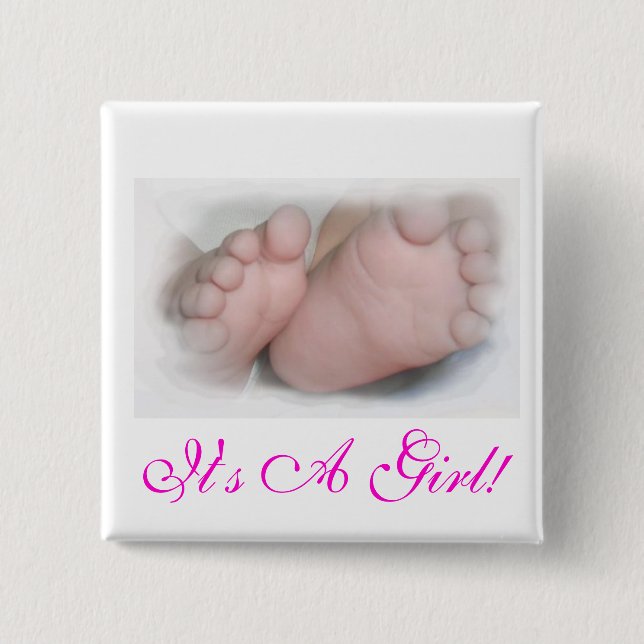 Bóton Quadrado 5.08cm É uma menina! Botão (Frente)
