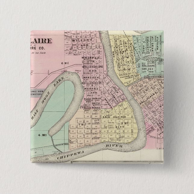 Bóton Quadrado 5.08cm Eau Claire e Medford (Frente)