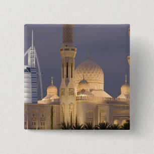 Bóton Quadrado 5.08cm EAU, Dubai. Mesquita à noite com Burj al Arab