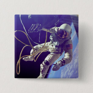 Bóton Quadrado 5.08cm Ed White First American Spacewalker Fotografia