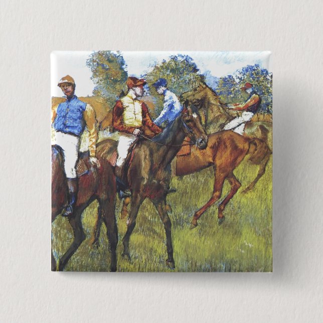 Bóton Quadrado 5.08cm Edgar Degas - árvores Rennpferde do jóquei dos (Frente)
