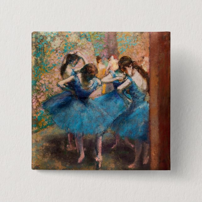 Bóton Quadrado 5.08cm Edgar Degas - Dançarinos em azul (Frente)