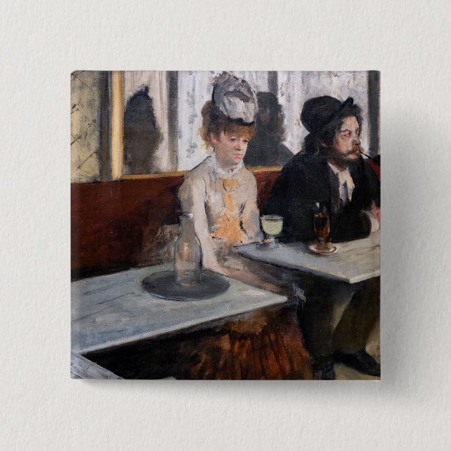 Bóton Quadrado 5.08cm Edgar Degas - Num Café / A Absinthe (Frente)
