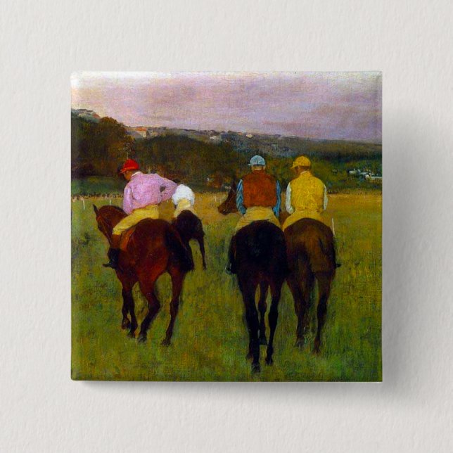 Bóton Quadrado 5.08cm Edgar Degas Race Horses em Longchamp (Frente)