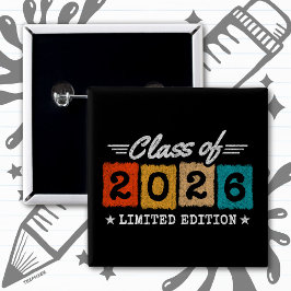 Bóton Quadrado 5.08cm Edição Limitada da Turma de 2026 Graduação Vintage