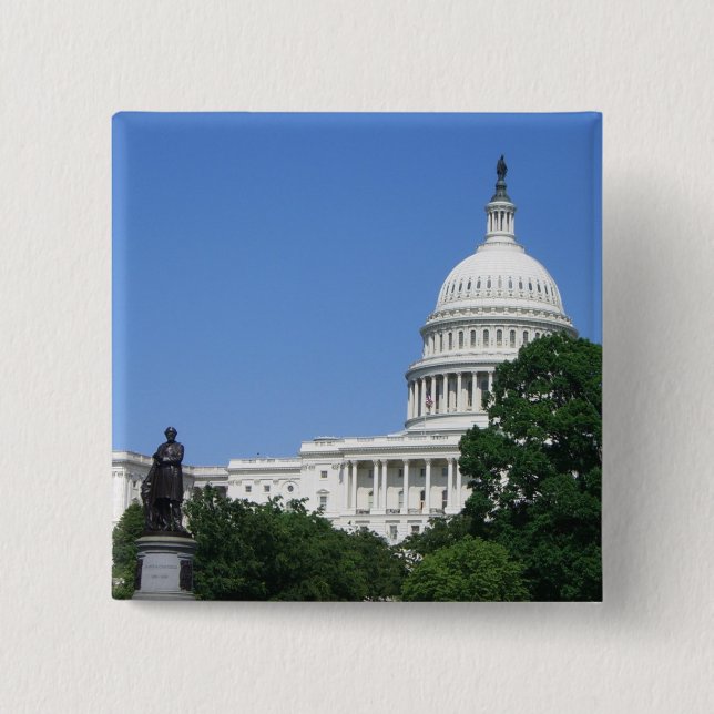 Bóton Quadrado 5.08cm Edifício do Capitólio em Washington DC (Frente)