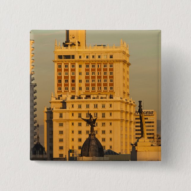 Bóton Quadrado 5.08cm Edifícios ao longo de Gran Via e Edificio Espana (Frente)