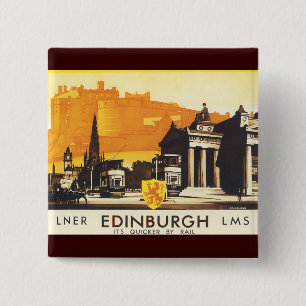 Bóton Quadrado 5.08cm Edinburgh via Poster de caminho de ferro LNER