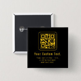 Bóton Quadrado 5.08cm Editable QR Code & Text Template | Black & Gold