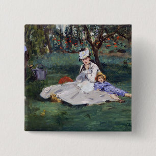 Bóton Quadrado 5.08cm Edouard Manet - A família Monet no seu jardim