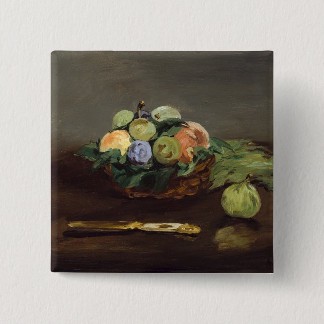 Bóton Quadrado 5.08cm Edouard Manet - Cesta de Frutas (Frente)