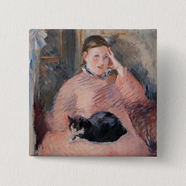 Bóton Quadrado 5.08cm Edouard Manet - Mulher com gato (Frente)