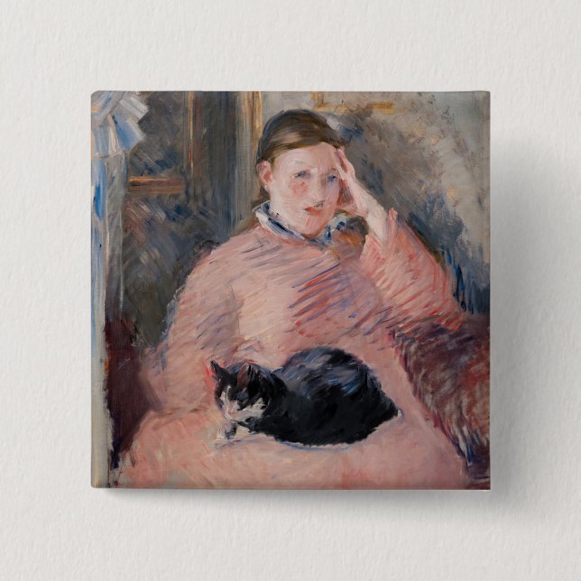 Bóton Quadrado 5.08cm Edouard Manet - Mulher com um Gato (Frente)