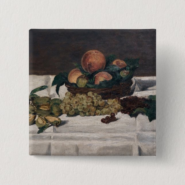 Bóton Quadrado 5.08cm Edouard Manet - Vida estática, Frutas em uma Mesa (Frente)
