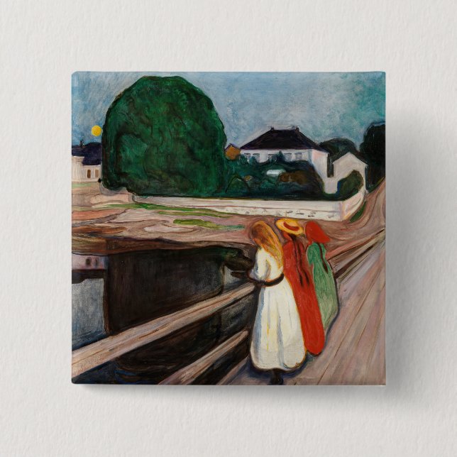 Bóton Quadrado 5.08cm Edvard Munch - As Raparigas na Ponte (Frente)