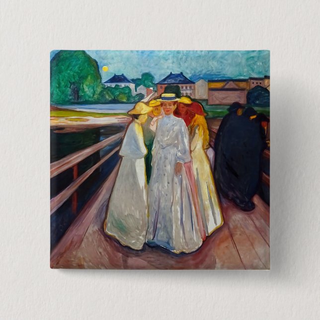 Bóton Quadrado 5.08cm Edvard Munch - The Girls on the Bridge 1903 (Frente)