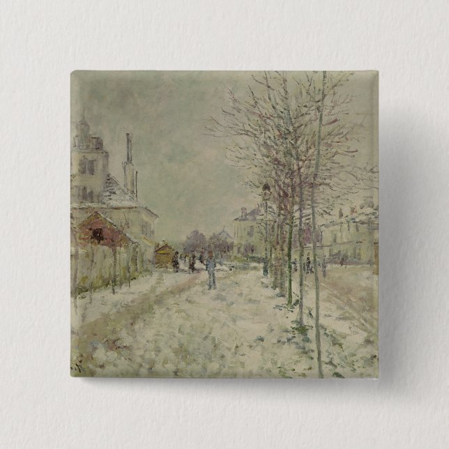 Bóton Quadrado 5.08cm Efeito da neve de Claude Monet | (Frente)