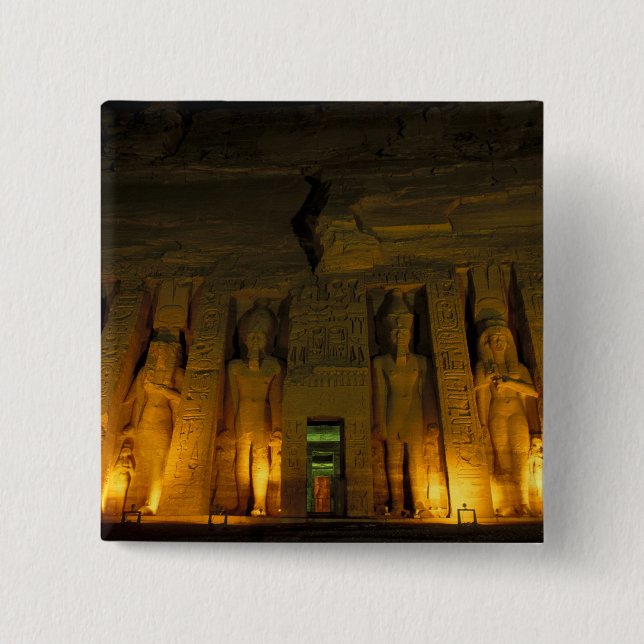 Bóton Quadrado 5.08cm Egito, Abu Simbel, fachada iluminada de Small (Frente)