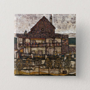 Bóton Quadrado 5.08cm Egon Schiele House com Shingle Roof Antiga House I