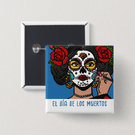 Bóton Quadrado 5.08cm El día de Los Muertos