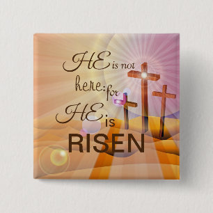 Bóton Quadrado 5.08cm Ele é Risen Religioso Botão do Pino