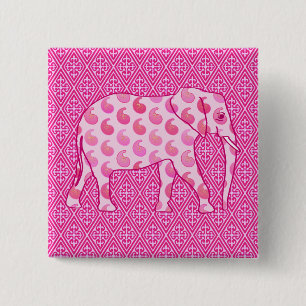 Bóton Quadrado 5.08cm Elefante de Paisley - rosa-gelo e fuchsia