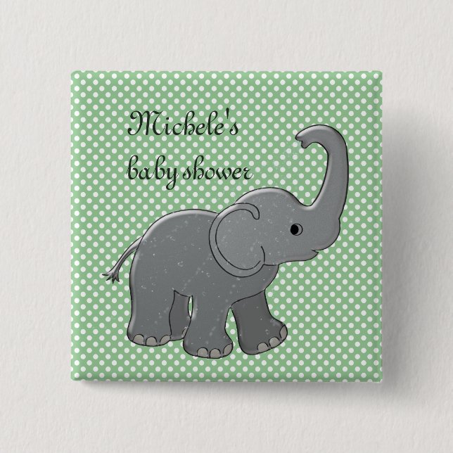 Bóton Quadrado 5.08cm elefante verde do chá de fraldas (Frente)