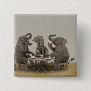 Bóton Quadrado 5.08cm Elefantes que têm o tea party
