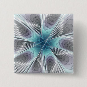 Bóton Quadrado 5.08cm Elegance Modern Blue Cinza White Fractal Art Flowe
