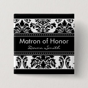 Bóton Quadrado 5.08cm Elegant Damask Bridal Party - Matron of Honor