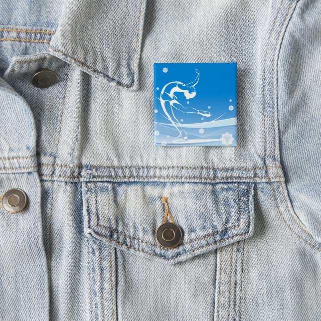 Bóton Quadrado 5.08cm Elegant Figure Skater Silhouette Snowflakes (Criador carregado)