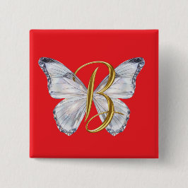 Bóton Quadrado 5.08cm Elegant Floral Butterfly Letter B - Artistic Monog