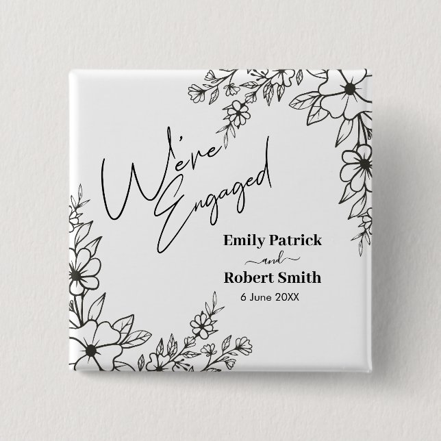 Bóton Quadrado 5.08cm Elegant Typography we're engaged (Frente)