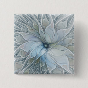 Bóton Quadrado 5.08cm Elegante Beleza Arte Fractal Abstrata Moderna Flor