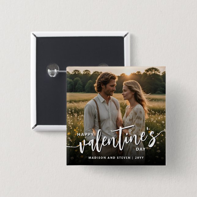 Bóton Quadrado 5.08cm Elegante de Feliz dia de os namorados de Fotografi (Frente & Verso)