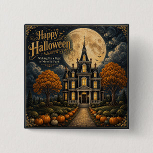 Bóton Quadrado 5.08cm Elegante Mansão Assombrada de Halloween