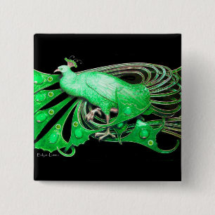 BÓTON QUADRADO 5.08CM ELEGANTE PEACOCK EM VERDE, PRETO