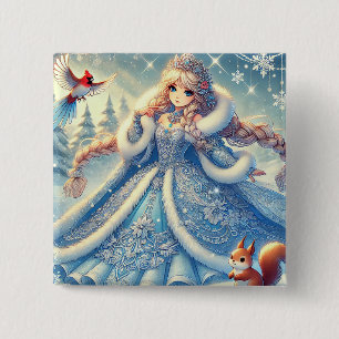 Bóton Quadrado 5.08cm Elegante Rainha da Neve na Terra do Natal