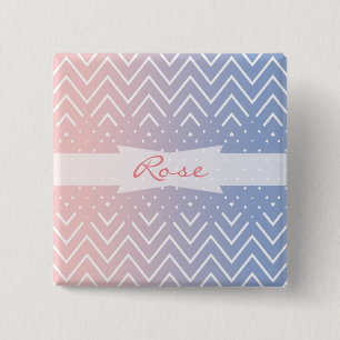 Bóton Quadrado 5.08cm Elegante rosa rosa quartzo azul pastel Chevron Nom