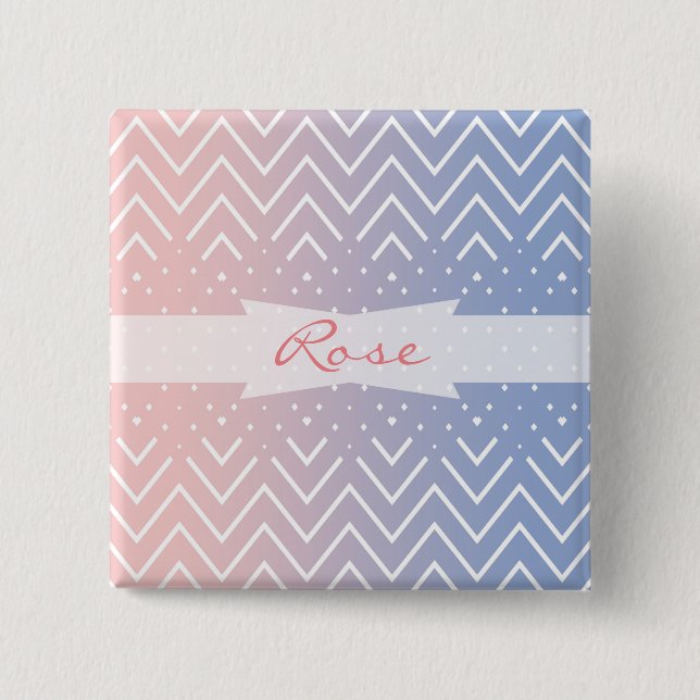 Bóton Quadrado 5.08cm Elegante rosa rosa quartzo azul pastel Chevron Nom (Frente)