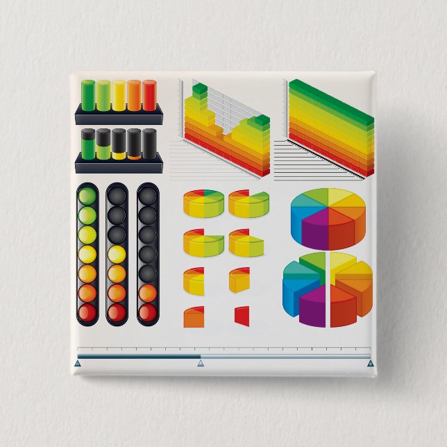 Bóton Quadrado 5.08cm Elementos de Infográfico e Visualização de Dados (Frente)