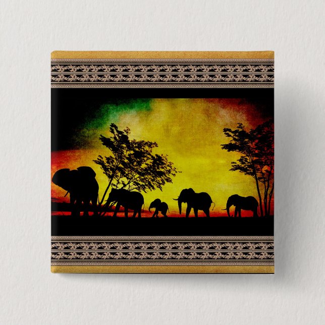 Bóton Quadrado 5.08cm Elephants Sunset (Frente)