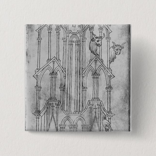 Bóton Quadrado 5.08cm Elevação da torre da catedral de Laon (Frente)