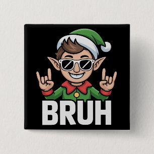 Bóton Quadrado 5.08cm Elfo do Rock n Roll Bruh Dito Divertido Meme Natal