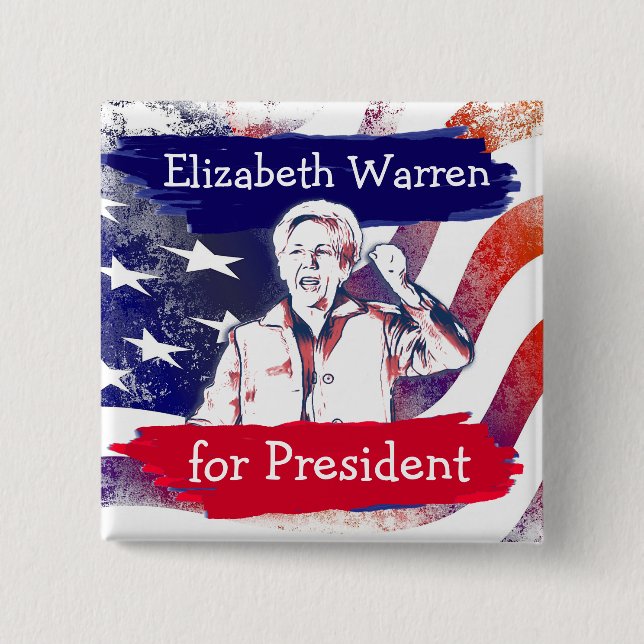 Bóton Quadrado 5.08cm Elizabeth Warren para as eleições do Presidente 20 (Frente)
